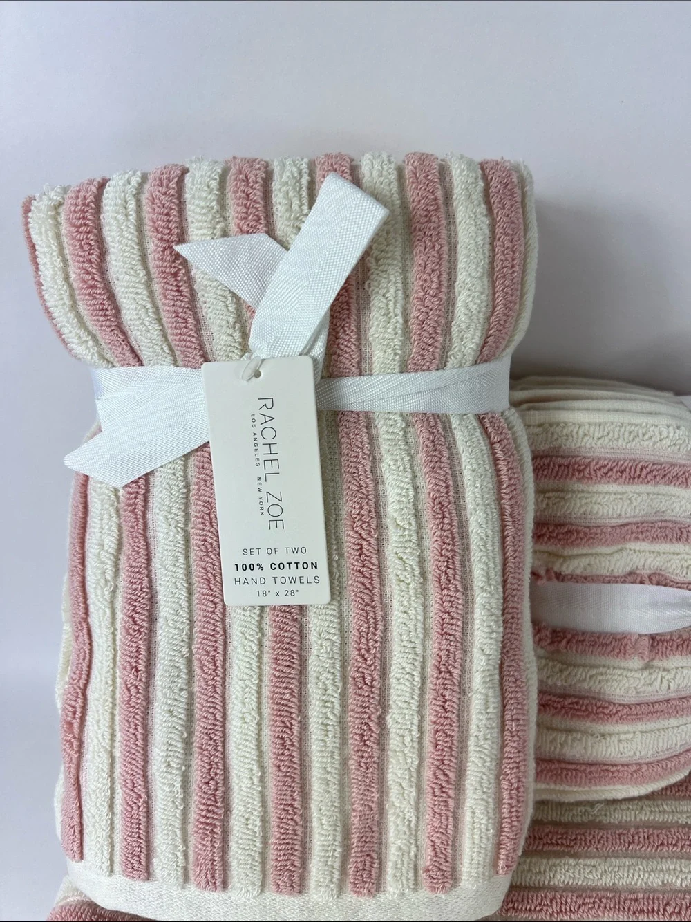 8 Pc Rachel Zoe Bath Towels Set Pink Cream Striped Soft 100% Cotton NEW
